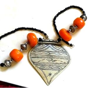 Moroccan bohemian silver tone necklace